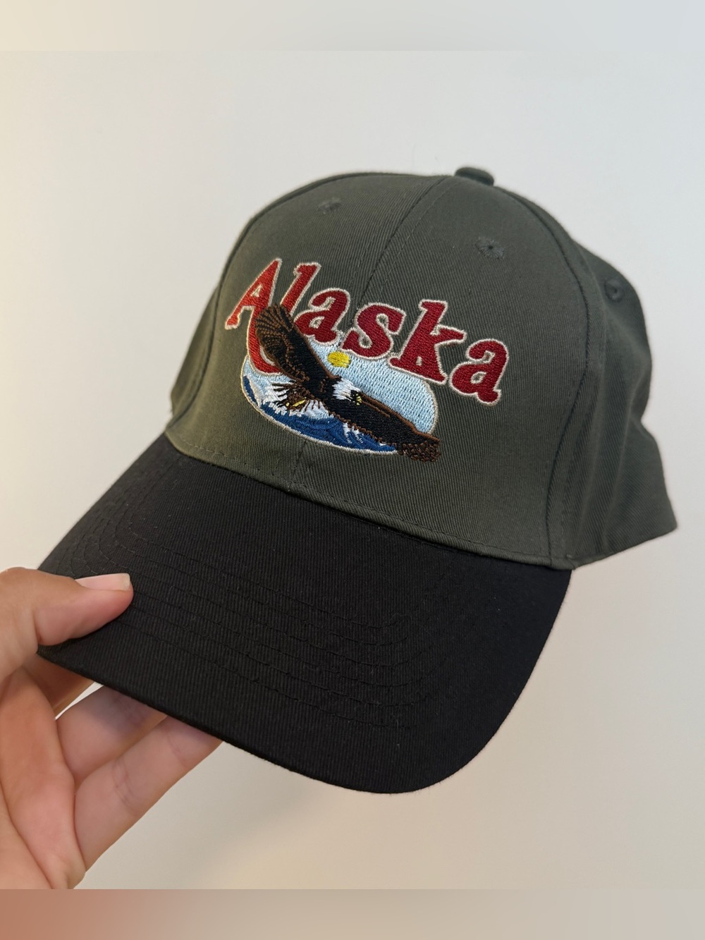 VTG 90s Style Alaska Embroidered Hat Cap Olive Green black NWOT Gorpcore Retro